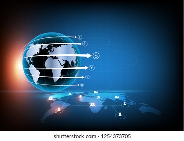 world currency exchange network on a blue background