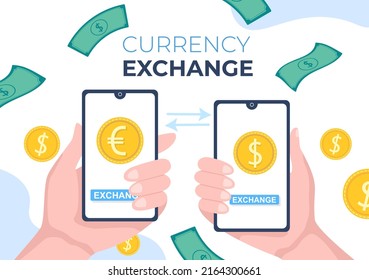 World Currency Exchange Services Cartoon Illustration Online Economy Applications for Cryptography, Euro, Dollar with Transaction Code