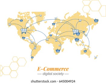 World currency and financial networks. Worldwide technology. E-commerce, the new concept of business. Vector illustrations for website, page, application, annual report and presentations.