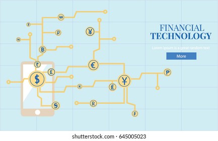 World currency and financial networks. Worldwide technology. E-commerce, the new concept of business. Vector illustrations for website, page, application, annual report and presentations.