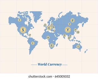 World currency and financial networks. Worldwide technology. E-commerce, the new concept of business. Vector illustrations for website, page, application, annual report and presentations.