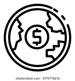 Icono de moneda mundial. Esquema Icono del vector de moneda mundial para el diseño web aislado en fondo blanco
