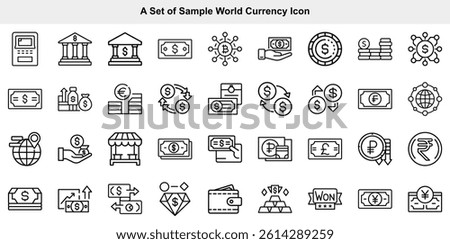 World Currency Icon Vector Set, Global Finance Symbol Graphics