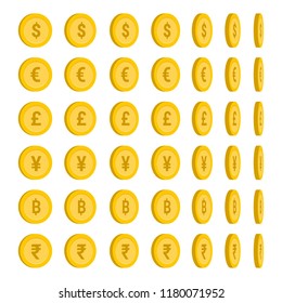 World currency rotating coins set, Currency symbol collection