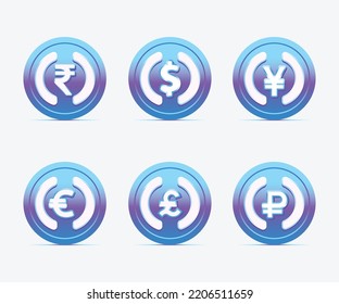 World Currency Sign Rupee, Dollar, Pound, Euro, Yen Vector