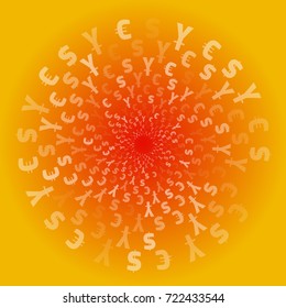 World Currency Symbols. Background pattern. Isolated currency symbols in a circle. yellow