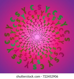 World Currency Symbols. Background pattern. Isolated currency symbols in a circle. Pink