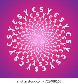 World Currency Symbols. Background pattern. Isolated currency symbols in a circle. Pink