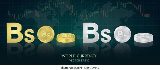 World currency symbols in the form of Gold coins and silver of each country. Trend of graph vector design world, Stock Exchange. 