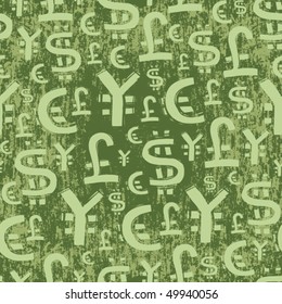 World Currency Symbols. Seamless background pattern.