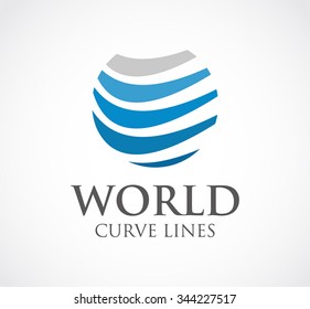 World curve of globe abstract vector and logo design or template ball business icon of company identity symbol concept