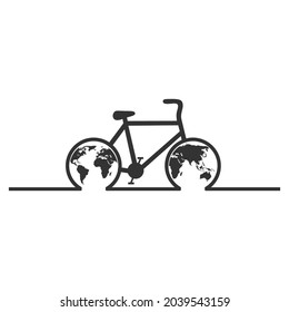 World Cycling Day. Bicycle with a planet on a white background. 