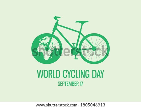 World Cycling Day vector. Green bicycle icon vector. Bike silhouette isolated on a green background. Bicycle with planet earth vector. Cycling Day Poster, September 17. Important day