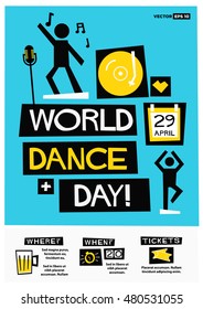 World Dance Day - April 29 (Flat Style Vector Illustration Quote Poster Design) Event Invitation with Venue and Time Details