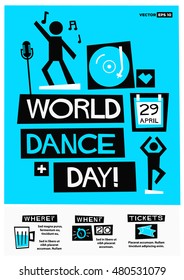 World Dance Day - April 29 (Flat Style Vector Illustration Quote Poster Design) Event Invitation with Venue and Time Details