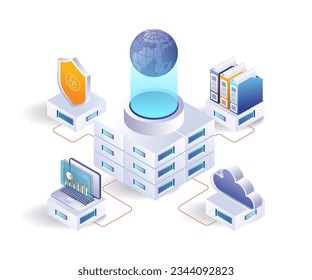 The world of data server end points isometric illustration