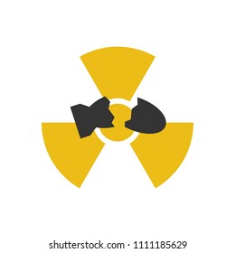 world day of action against nuclear tests, vector illustration, concept banner, flat silhouette, poster, sign, disassembled shell, broken, radiation symbol, yellow, black, white