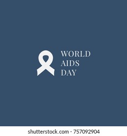 world day against AIDS, vector flat illustration, ribbon, banner with text, blue white