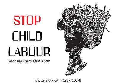 World day against Child Labor. Anti child labor day vector art. stop child labor. concept of child abuse and exploitation campaign poster.