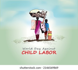 World day against Child Labor. The kid working. Tokai boys and girls illustration. 