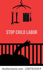 World Day against child labor background, Flat style vector illustration concept of child abuse, banner, poster, social media post, typography, Stop Child Labor, against child labor celebration, flyer