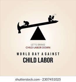 World Day against child labor background, Flat style vector illustration concept of child abuse, banner, poster, social media post, typography, Stop Child Labor, against child labor celebration, flyer svg