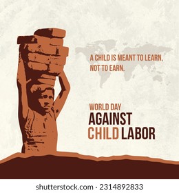 World Day Against Child Labor, June 12th. Social Media Post with Quote,  Vector Design Template