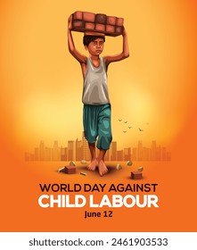 World Day Against Child Labor Concept With Child bricks on the head. abstract vector illustration design
