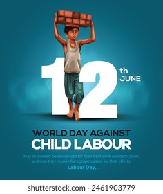 World Day Against Child Labor Concept With Child bricks on the head. abstract vector illustration design
