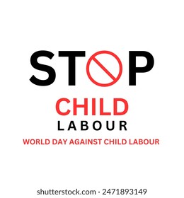 World day against Child Labor. Let's bring child labor down. Kids working on one side and on another side kids win the cup. isolate view. Silhouette people art. Vector illustration.