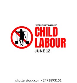 World day against Child Labor. Let's bring child labor down. Kids working on one side and on another side kids win the cup. isolate view. Silhouette people art. Vector illustration.