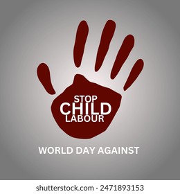 World day against Child Labor. Let's bring child labor down. Kids working on one side and on another side kids win the cup. isolate view. Silhouette people art. Vector illustration.