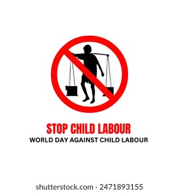 World day against Child Labor. Let's bring child labor down. Kids working on one side and on another side kids win the cup. isolate view. Silhouette people art. Vector illustration.