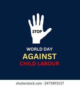 World day against Child Labor. Let's bring child labor down. Kids working on one side and on another side kids win the cup. isolate view. Silhouette people art. Vector illustration.