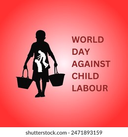 World day against Child Labor. Let's bring child labor down. Kids working on one side and on another side kids win the cup. isolate view. Silhouette people art. Vector illustration.