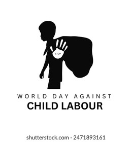 World day against Child Labor. Let's bring child labor down. Kids working on one side and on another side kids win the cup. isolate view. Silhouette people art. Vector illustration.