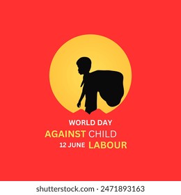 World day against Child Labor. Let's bring child labor down. Kids working on one side and on another side kids win the cup. isolate view. Silhouette people art. Vector illustration.