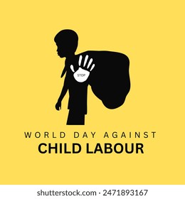 World day against Child Labor. Let's bring child labor down. Kids working on one side and on another side kids win the cup. isolate view. Silhouette people art. Vector illustration.