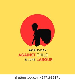 World day against Child Labor. Let's bring child labor down. Kids working on one side and on another side kids win the cup. isolate view. Silhouette people art. Vector illustration.