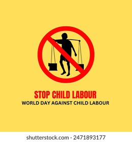 World day against Child Labor. Let's bring child labor down. Kids working on one side and on another side kids win the cup. isolate view. Silhouette people art. Vector illustration.