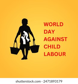 World day against Child Labor. Let's bring child labor down. Kids working on one side and on another side kids win the cup. isolate view. Silhouette people art. Vector illustration.