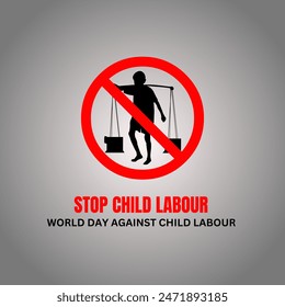 World day against Child Labor. Let's bring child labor down. Kids working on one side and on another side kids win the cup. isolate view. Silhouette people art. Vector illustration.