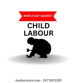 World day against Child Labor. Let's bring child labor down. Kids working on one side and on another side kids win the cup. isolate view. Silhouette people art. Vector illustration.