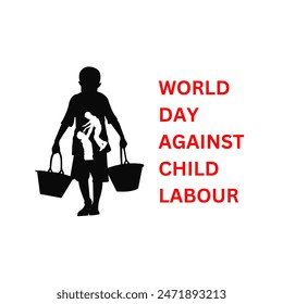 World day against Child Labor. Let's bring child labor down. Kids working on one side and on another side kids win the cup. isolate view. Silhouette people art. Vector illustration.