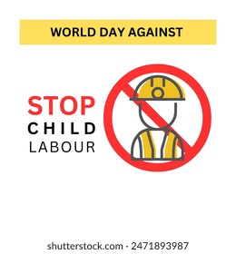 World day against Child Labor. Let's bring child labor down. Kids working on one side and on another side kids win the cup. isolate view. Silhouette people art. Vector illustration.