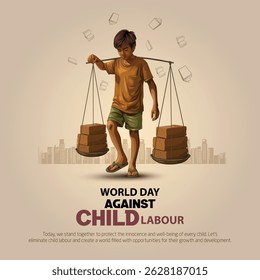 Dia Mundial Contra o Trabalho Infantil vítima Conceito Com Criança. vetor abstrato ilustração projeto