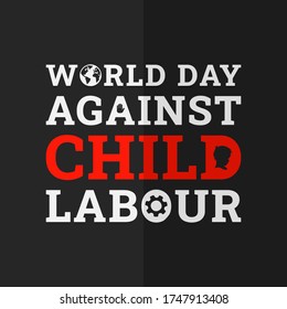World day against child labour day background with negative space text logo. Flat style vector illustration concept of child abuse and exploitation for poster and banner.