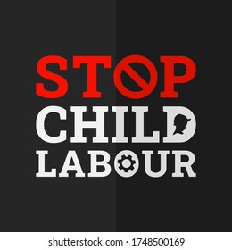 World day against child labour day background with negative space text logo. Flat style vector illustration concept of child abuse and exploitation campaign for poster and banner.