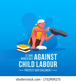 World Day Against Child Labour Concept With A Child Shining Shoes svg