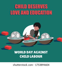 World Day Against Child Labour, Child Labour In India,Stop Child Labour, Child Worker Washing Utensils. 